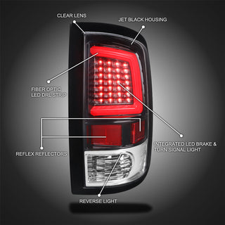 Spec D LED Tail Lights (Glossy Black w/ Red LED Bar): Dodge Ram 2009 - 2018
