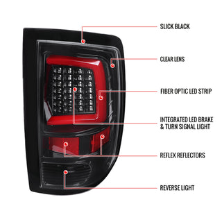Spec D LED Tail Lights (Glossy Black w/ White LED Bar): Dodge Ram 2009 - 2018