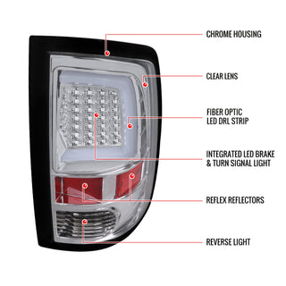 Spec D LED Tail Lights (Chrome w/ White LED Bar): Dodge Ram 2009 - 2018