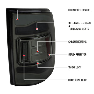 Spec D LED Tail Lights (Smoke w/ White LED Bar): Dodge Ram 2009 - 2018