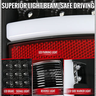 Spec D Full LED C-Bar Tail Lights Black: Fits Dodge RAM 1500/2500/3500 2009-2022 w/ Clear Lens