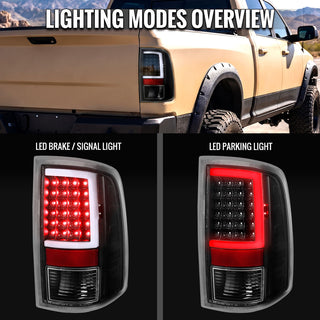 Spec D Full LED C-Bar Tail Lights Black: Fits Dodge RAM 1500/2500/3500 2009-2022 w/ Clear Lens