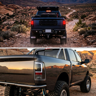 Spec D Full LED C-Bar Tail Lights Black: Fits Dodge RAM 1500/2500/3500 2009-2022 w/ Clear Lens