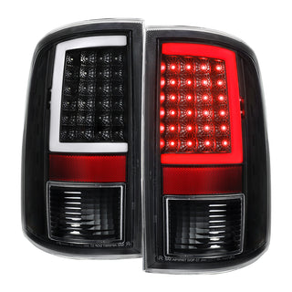Spec D Full LED C-Bar Tail Lights Black: Fits Dodge RAM 1500/2500/3500 2009-2022 w/ Clear Lens