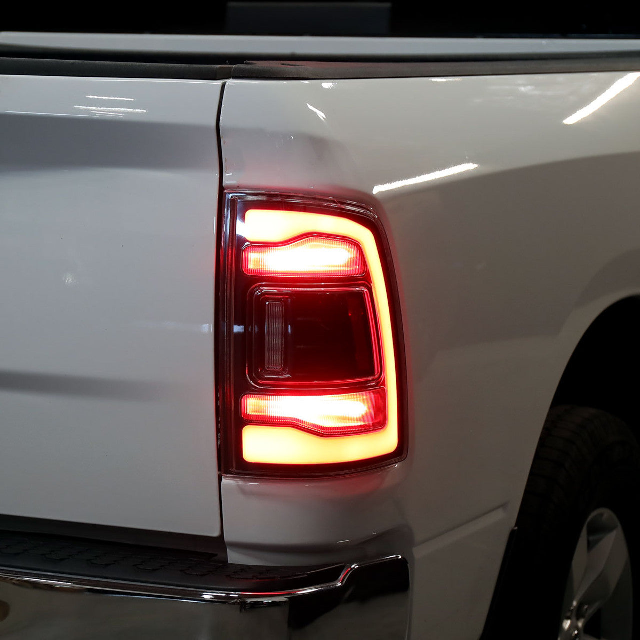 Spec D LED Tail Lights (Matte Black w/ White LED Bar): Dodge Ram 2009 - 2018