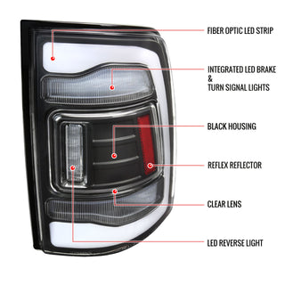 Spec D LED Tail Lights (Matte Black w/ White LED Bar): Dodge Ram 2009 - 2018