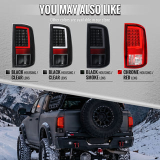 Spec D Red LED C-Bar Tail Lights (Black/Clear): Fits Dodge Ram 1500/1500 Classic/2500 2009-2022