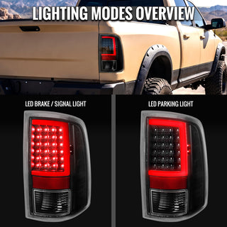 Spec D Red LED C-Bar Tail Lights (Black/Clear): Fits Dodge Ram 1500/1500 Classic/2500 2009-2022
