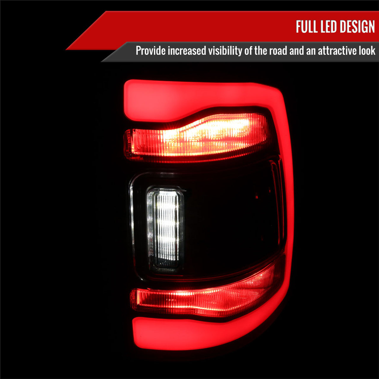 Spec D LED Tail Lights (Matte Black w/ Red LED Bar): Dodge Ram 2009 - 2018