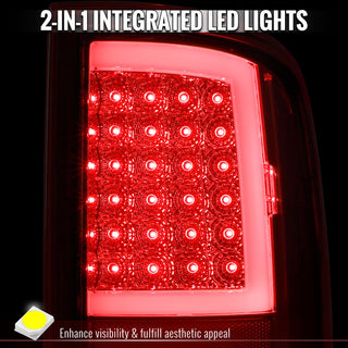 Spec D Full LED C-Bar Tail Lights Chrome: Fits Dodge RAM 1500/2500/3500 2009-2022 w/ Red Clear Lens