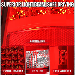 Spec D Full LED C-Bar Tail Lights Chrome: Fits Dodge RAM 1500/2500/3500 2009-2022 w/ Red Clear Lens