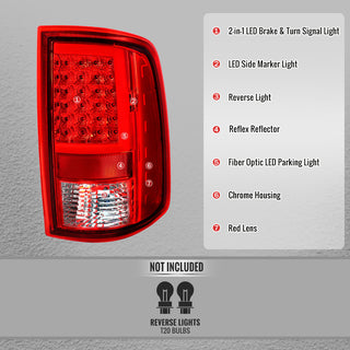 Spec D Full LED C-Bar Tail Lights Chrome: Fits Dodge RAM 1500/2500/3500 2009-2022 w/ Red Clear Lens