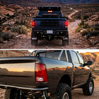 Spec D Full LED C-Bar Tail Lights Chrome: Fits Dodge RAM 1500/2500/3500 2009-2022 w/ Red Clear Lens