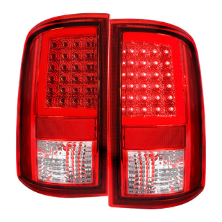 Spec D Full LED C-Bar Tail Lights Chrome: Fits Dodge RAM 1500/2500/3500 2009-2022 w/ Red Clear Lens
