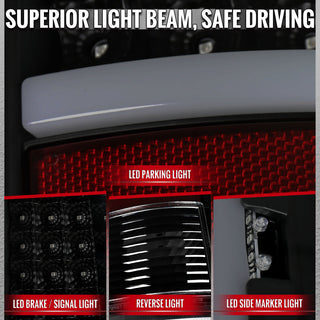 Spec D Full LED C-Bar Tail Lights Black: Fits Dodge RAM 1500/2500/3500 2009-2022 w/ Smoked Lens