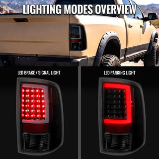 Spec D Full LED C-Bar Tail Lights Black: Fits Dodge RAM 1500/2500/3500 2009-2022 w/ Smoked Lens
