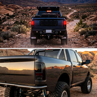 Spec D Full LED C-Bar Tail Lights Black: Fits Dodge RAM 1500/2500/3500 2009-2022 w/ Smoked Lens