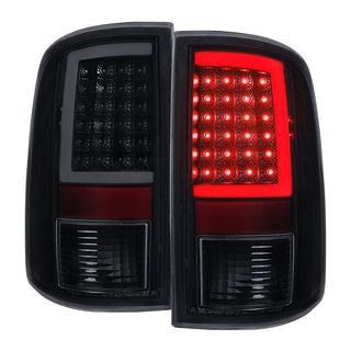 Spec D Full LED C-Bar Tail Lights Black: Fits Dodge RAM 1500/2500/3500 2009-2022 w/ Smoked Lens