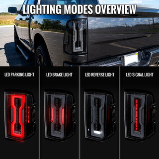Spec D Full LED Tail Lights Glossy Black: Fits Dodge RAM 1500/2500/3500 2009-2022 w/ Smoked Lens