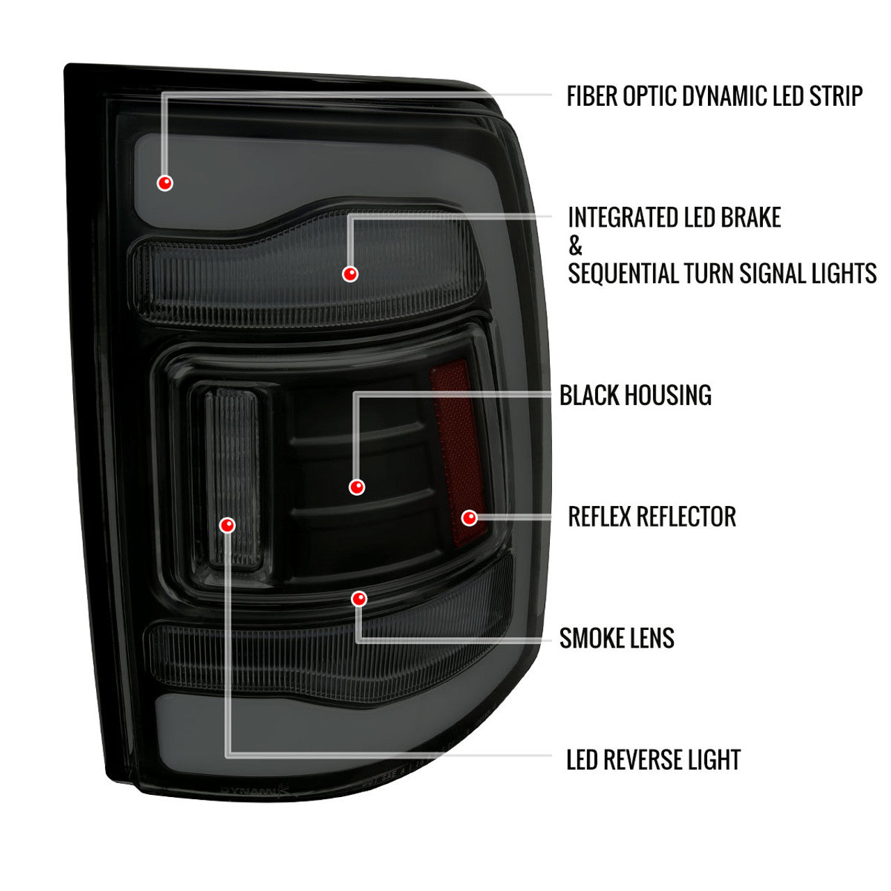 Spec D LED Tail Lights (Smoke, White LED w/ Sequential Turn Signal): Ram 2013 - 2018