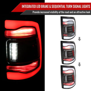 Spec D LED Tail Lights (Black, White LED w/ Sequential Turn Signal): Ram 2013 - 2018