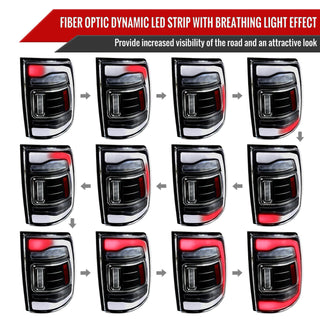 Spec D LED Tail Lights (Black, White LED w/ Sequential Turn Signal): Ram 2013 - 2018