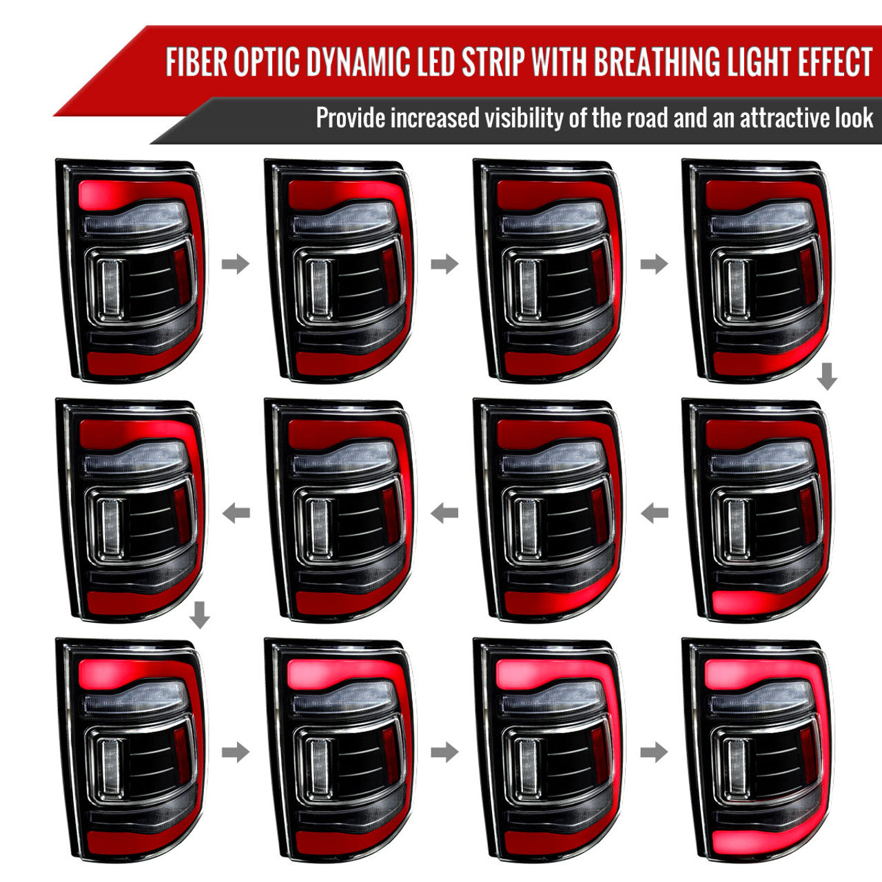 Spec D LED Tail Lights (Black, Red LED w/ Sequential Turn Signal): Ram 2013 - 2018