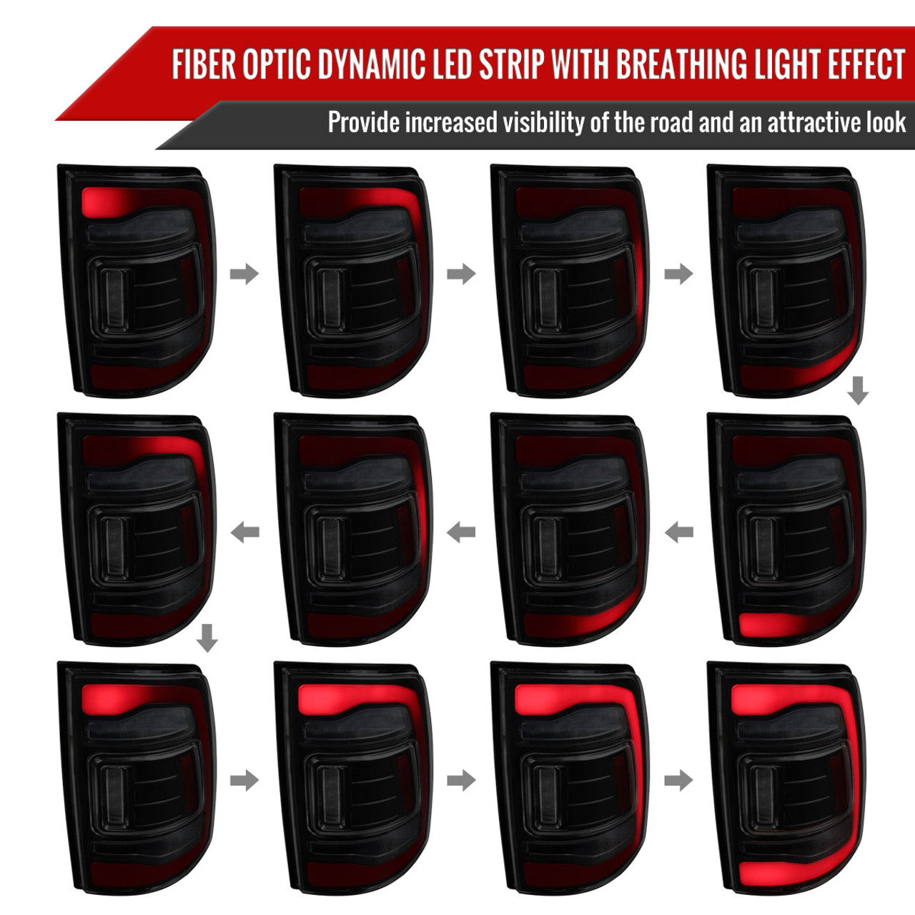 Spec D LED Tail Lights (Smoke, Red LED w/ Sequential Turn Signal): Ram 2013 - 2018