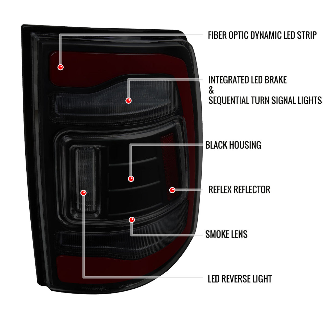 Spec D LED Tail Lights (Smoke, Red LED w/ Sequential Turn Signal): Ram 2013 - 2018