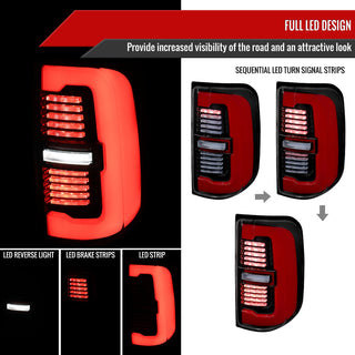 Spec D Sequential LED Strip Tail Light Jet Black: Ram 1500 2019-2024 3.6L/5.7L