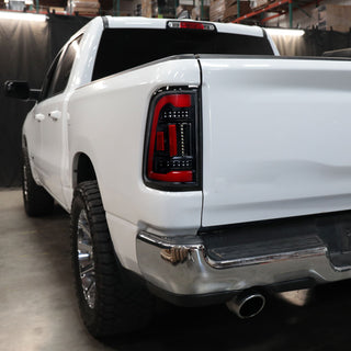 Spec D White LED Bar Tail Lights Glossy Black: Ram 1500 2019-2024 3.6L/5.7L