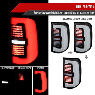 Spec D Sequential LED Tail Light Black Housing: Ram 1500 2019-2024 w/ Clear Lens