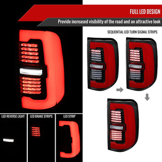 Spec D Sequential Red LED Strip Tail Light: Ram 1500 2019-2024 3.6L/5.7L