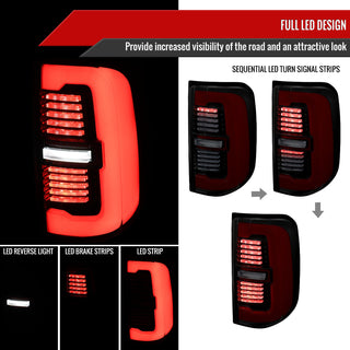 Spec D Sequential LED Strip Tail Light Smoked Lens: Ram 1500 2019-2024 3.6L/5.7L
