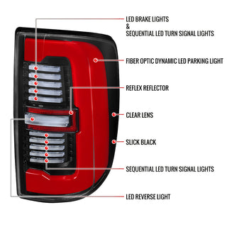 Spec D LED Sequential Signal Tail Lights Jet Black: Fits Ram 2500/3500 2019-2024 Halogen