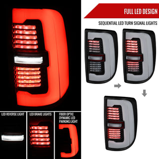 Spec D LED Sequential Signal Tail Lights Matte Black: Fits Ram 2500/3500 2019-2024 Halogen