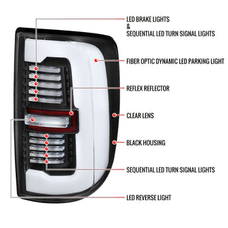 Spec D LED Sequential Signal Tail Lights Matte Black: Fits Ram 2500/3500 2019-2024 Halogen