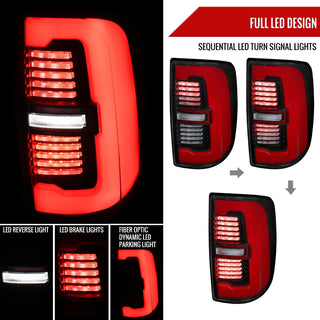 Spec D Red LED Bar Sequential Signal Tail Lights: Fits Ram 2500/3500 2019-2024 Halogen