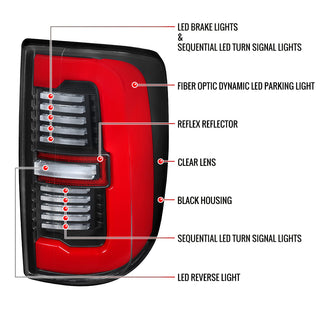 Spec D Red LED Bar Sequential Signal Tail Lights: Fits Ram 2500/3500 2019-2024 Halogen