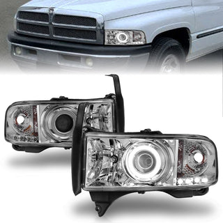 ANZO Projector Headlights w/ Halo (Chrome): Dodge Ram 1994 - 2002 (1500, 2500, 3500)