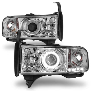 ANZO Projector Headlights w/ Halo (Chrome): Dodge Ram 1994 - 2002 (1500, 2500, 3500)