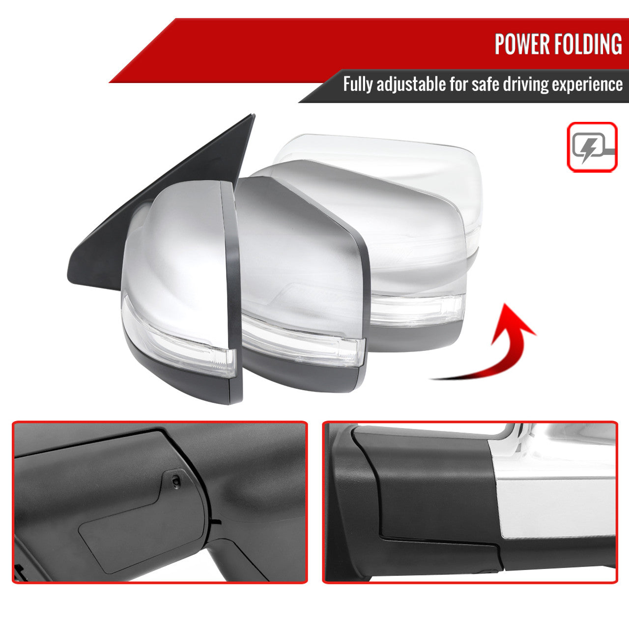 Spec D Driver Mirror w/ Turn Signal Light & Puddle Light (Auto-Fold, Chrome): Ram 1500 2019 - 2024