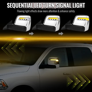Spec D Chrome Power Heated Towering Mirror w/ Sequential Signal: Fits Dodge Ram 1500/2500/3500 2009-2018