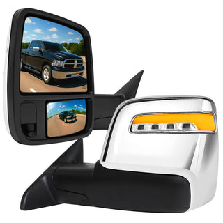 Spec D Chrome Power Heated Towering Mirror w/ Sequential Signal: Fits Dodge Ram 1500/2500/3500 2009-2018