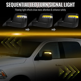 Spec D Black Power Heated Towering Mirror w/ Sequential Signal: Fits Dodge Ram 1500/2500/3500 2009-2018
