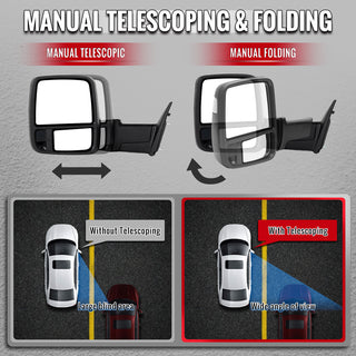 Spec D Black Power Heated Towering Mirror w/ Sequential Signal: Fits Dodge Ram 1500/2500/3500 2009-2018