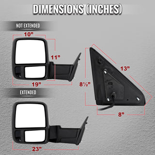 Spec D Black Power Heated Towering Mirror w/ Sequential Signal: Fits Dodge Ram 1500/2500/3500 2009-2018