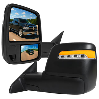 Spec D Black Power Heated Towering Mirror w/ Sequential Signal: Fits Dodge Ram 1500/2500/3500 2009-2018