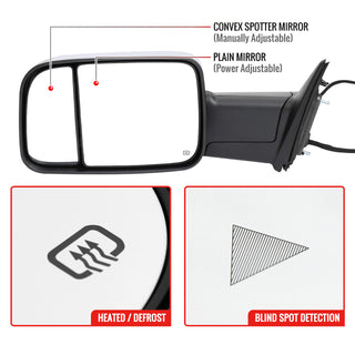 Spec D Driver Mirror w/ Turn Signal Light & Puddle Light (Manual-Fold, Chrome): Ram 2500 & 3500 2019 - 2024