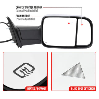 Spec D Passenger Mirror w/ Turn Signal Light & Puddle Light (Manual-Fold, Chrome): Ram 2500 & 3500 2019 - 2024